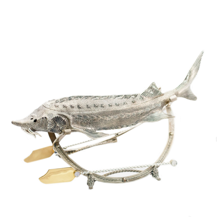 Silver-plated caviar bowl "Sturgeon on a stand"